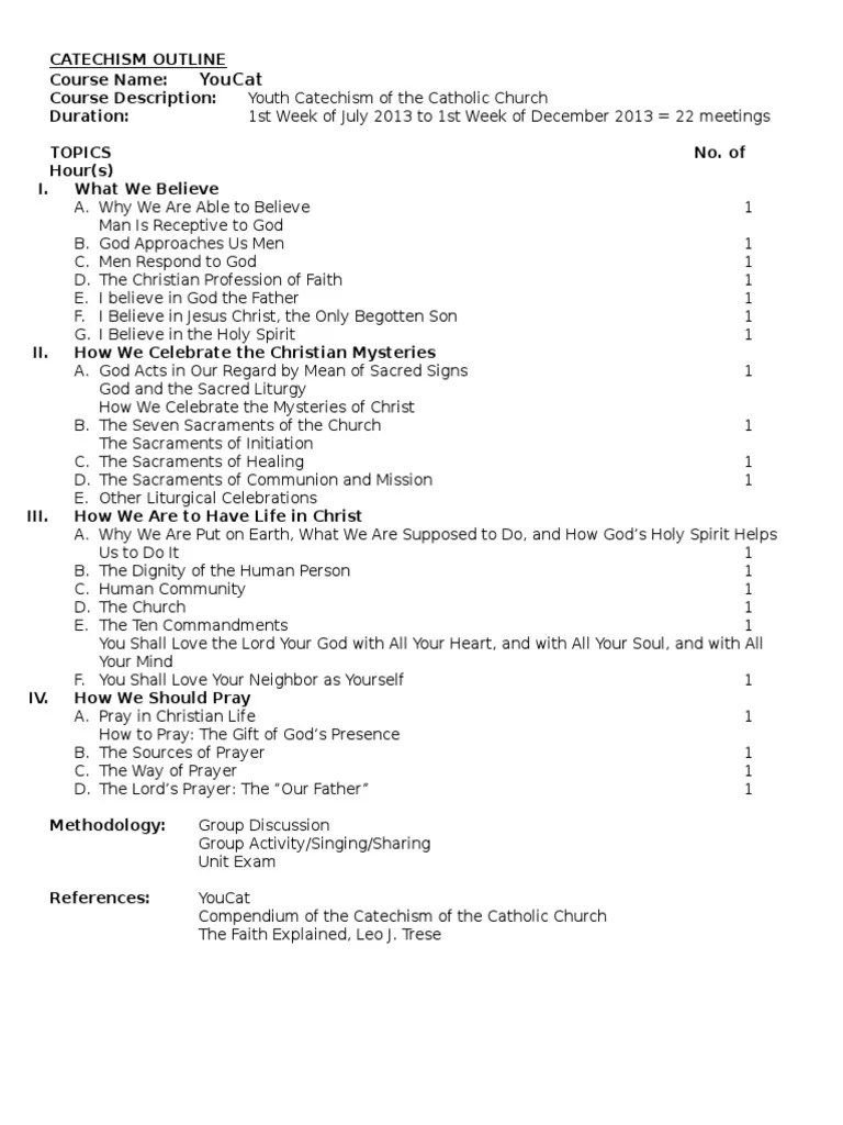 CATECHISM OUTLINE (YouCat) PDF Eucharist Catholic Church