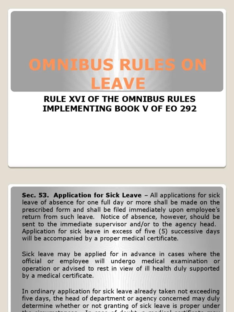 Omnibus Rules On Leave Rule Xvi of The Omnibus Rules Implementing Book