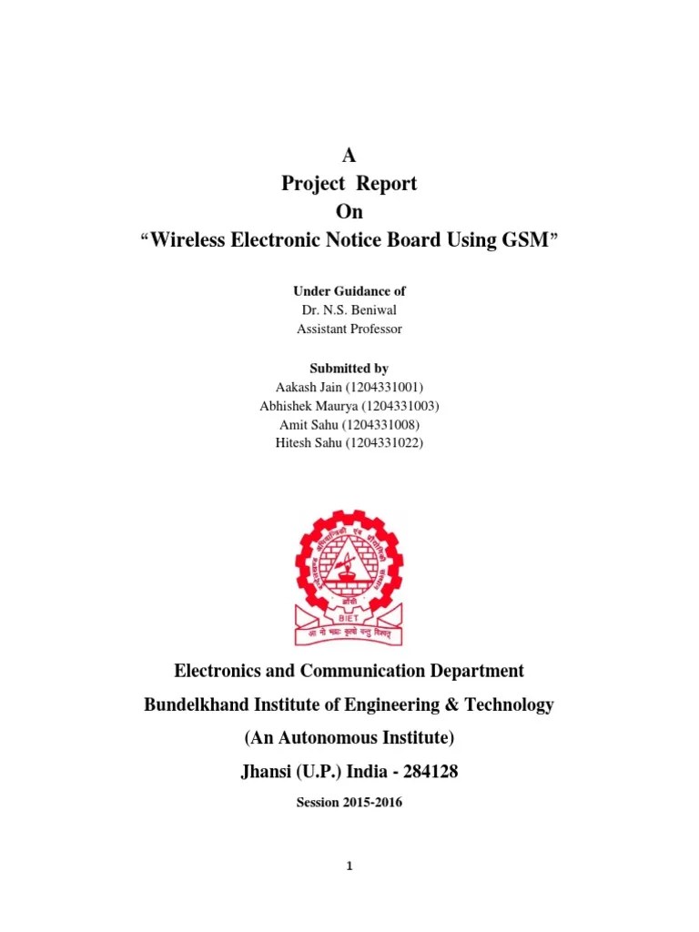 A Project Report On "Wireless Electronic Notice Board Using GSM" PDF