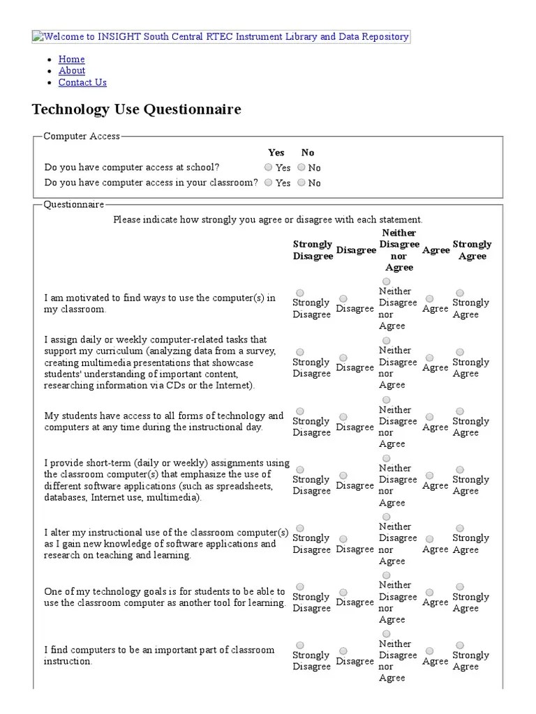 Technology Use Questionnaire.pdf Curriculum Classroom