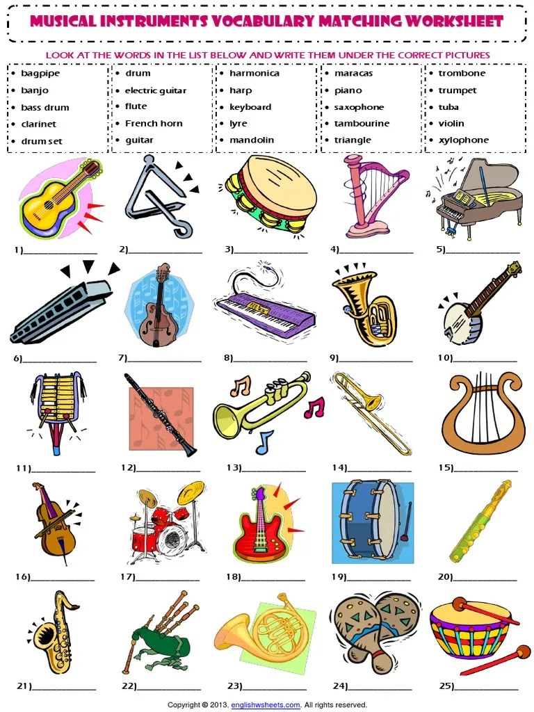 musical instruments vocabulary matching exercise worksheet.pdf