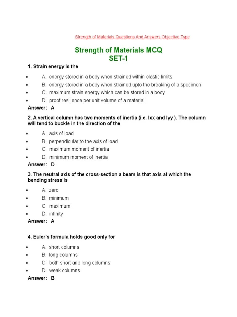 Strength of Materials Questions and Answers Objective Type111111 PDF