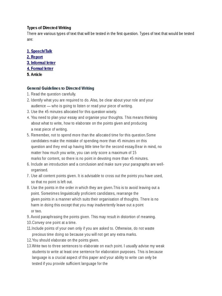 Types of Directed Writing PDF Idiom Essays