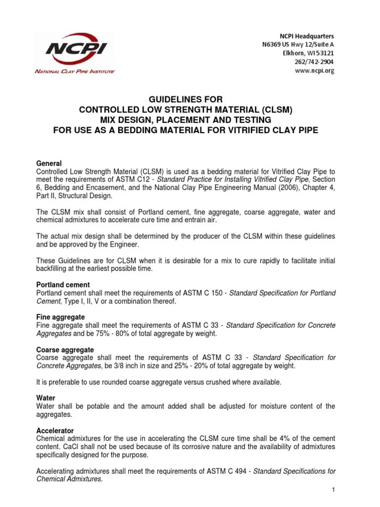Guidelines for CLSM as Bedding Construction Aggregate Concrete