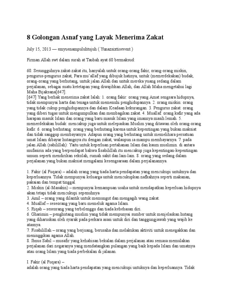 8 Golongan Asnaf yang Layak Menerima Zakat