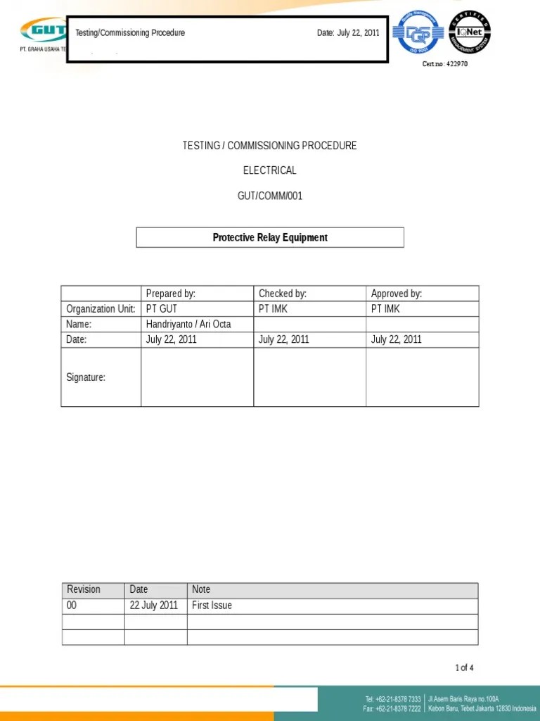 R0 Protective Relay Test Procedure PDF