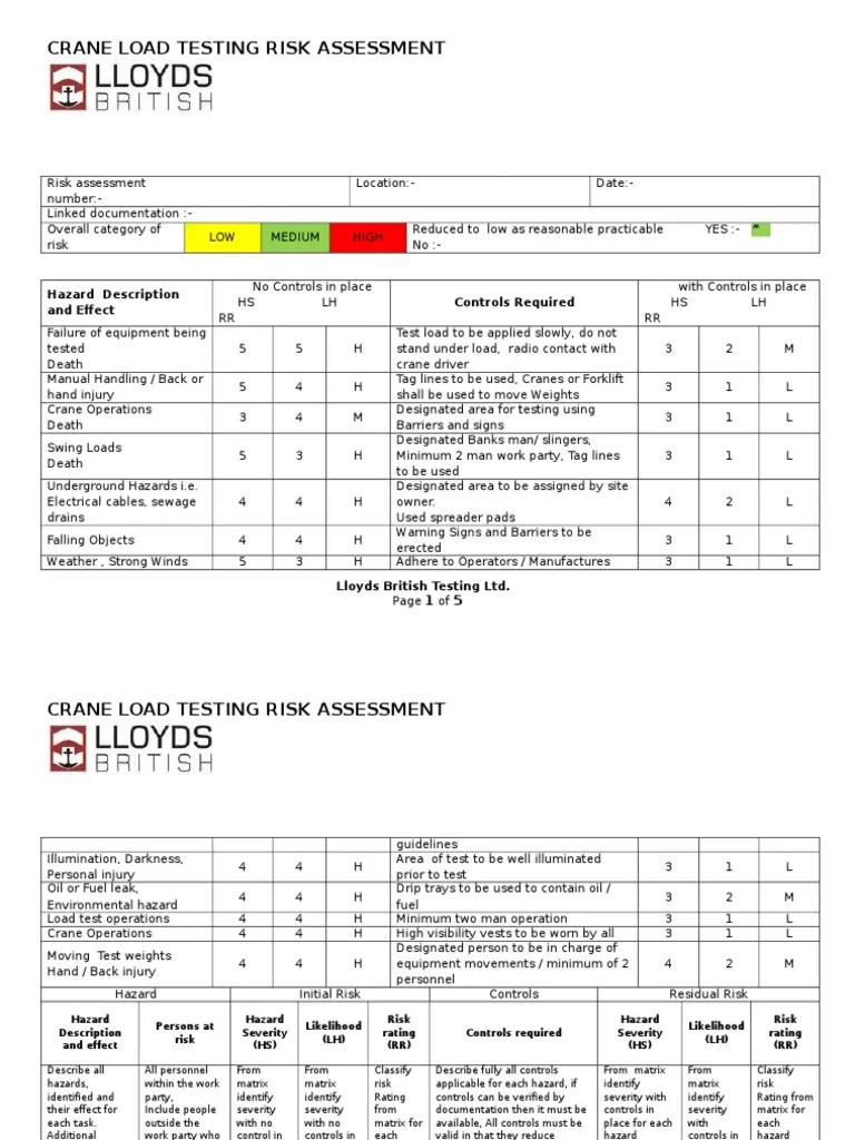 Crane Load Testing Risk Assessment PDF Crane (Machine) Risk