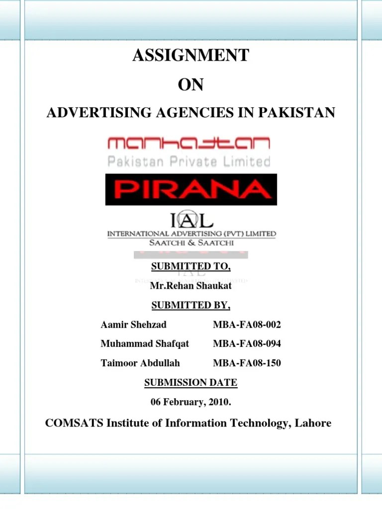 ASSIGNMENT ON ADVERTISING AGENCIES IN PAKISTAN Advertising Pakistan