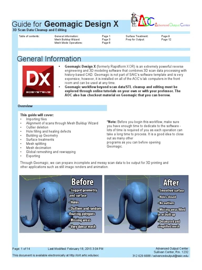 Geomagic Design Guide AOC 14pg PDF 3 D Modeling Computer File