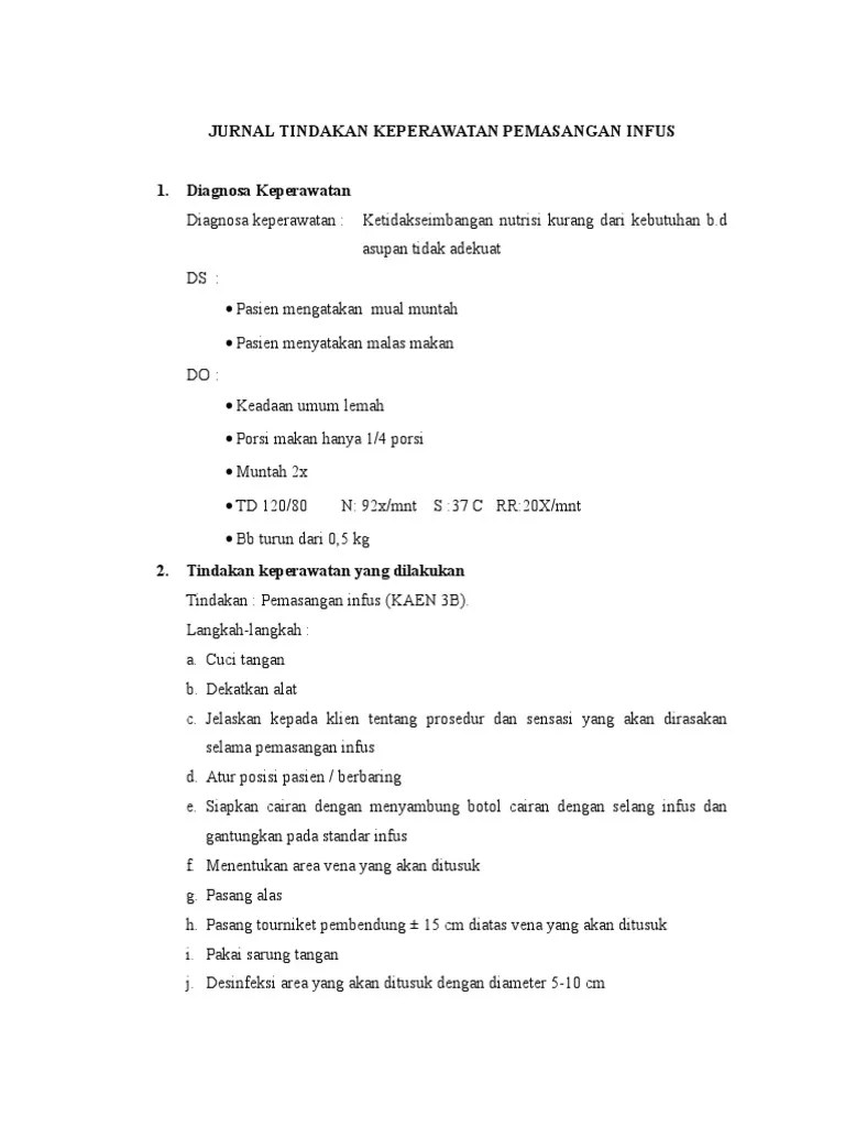 Jurnal Tindakan Keperawatan Pemasangan Infus