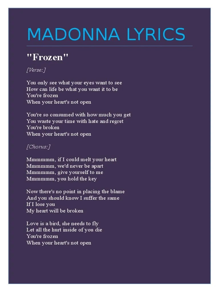 Madonna Frozen Lyrics PDF
