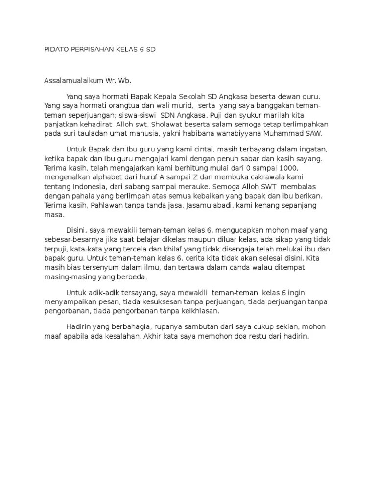 Pidato Perpisahan Kelas 6 SD | PDF