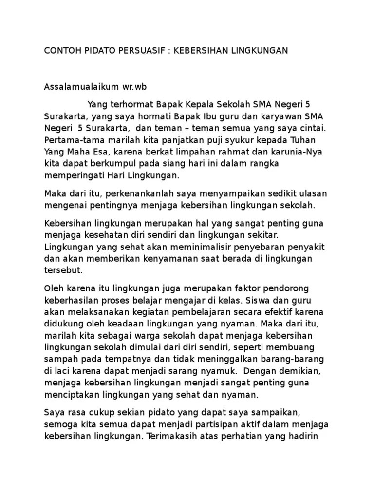 Contoh Naskah Pidato Persuasif Tentang Lingkungan