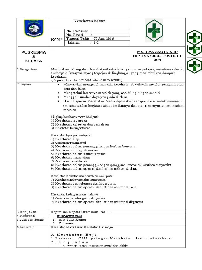 SOP Kesehatan Matra SOFIAN PDF