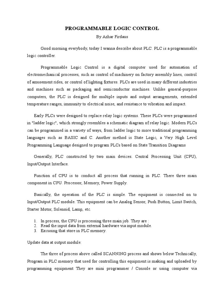 Programmable Logic Control PDF Programmable Logic Controller