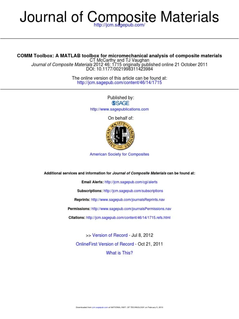 COMM Toolbox A MATLAB Toolbox For Micromechanical Analysis of