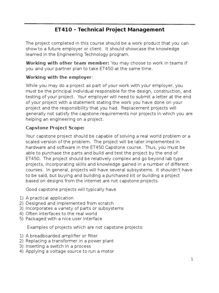 ET410 Scope of the Capstone Project Signal (Electrical Engineering