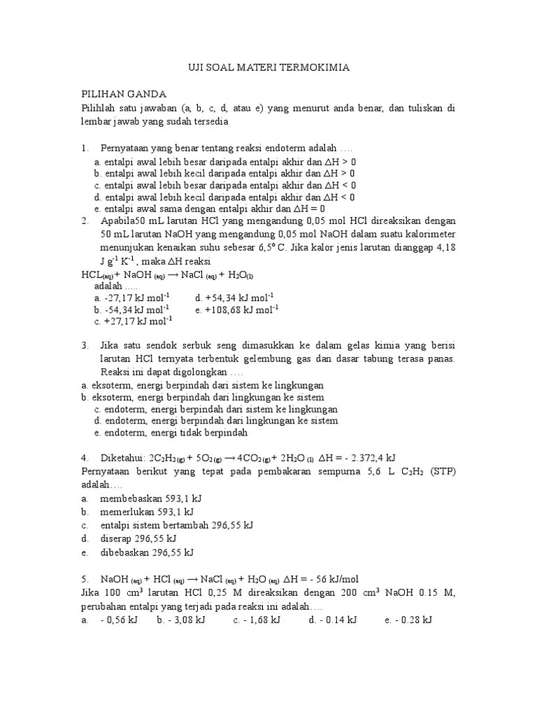 Soal Soal Termokimia Kelas 11 – Beinyu.com