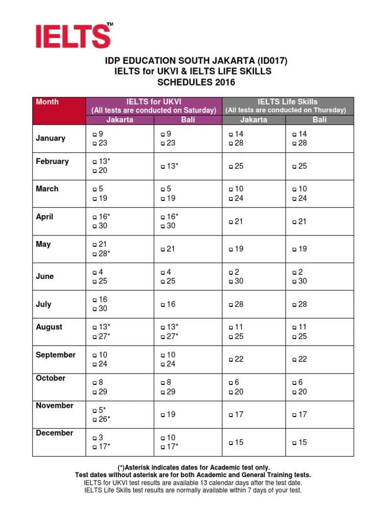 Ielts for Ukvi and Life Skills Test Dates 2016 International English Language Testing System