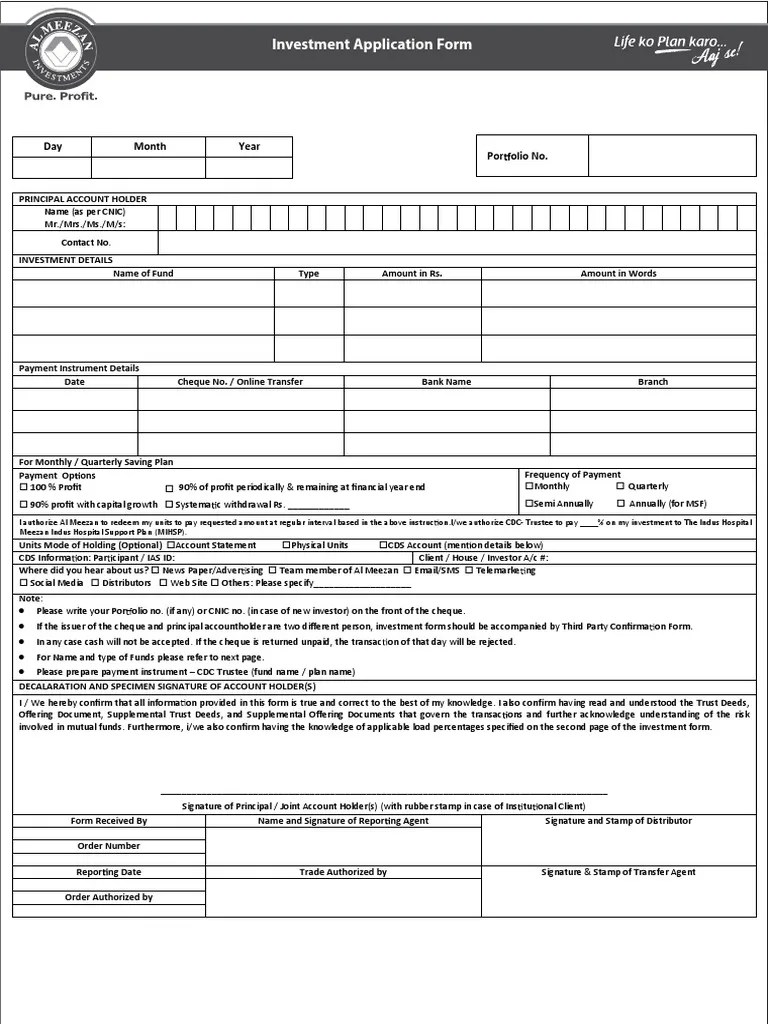 Investment Application Form Cheque Investing