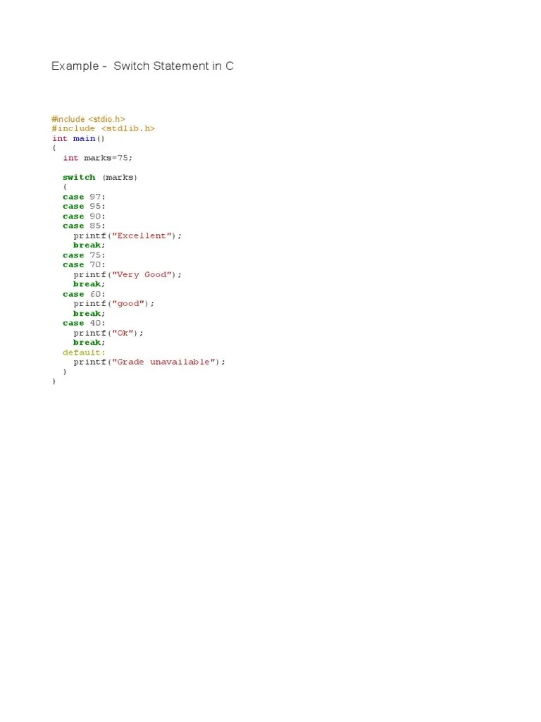 Example Switch Statement in C Include Include PDF