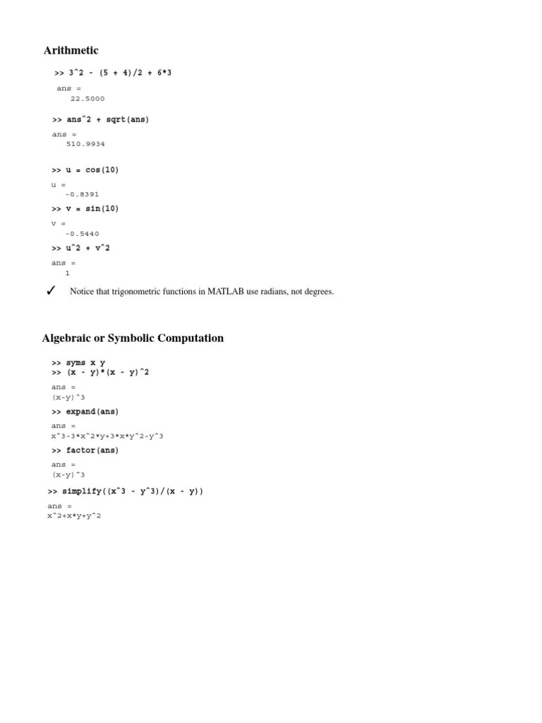 Teaching Exercise Matlab Derivative Integral