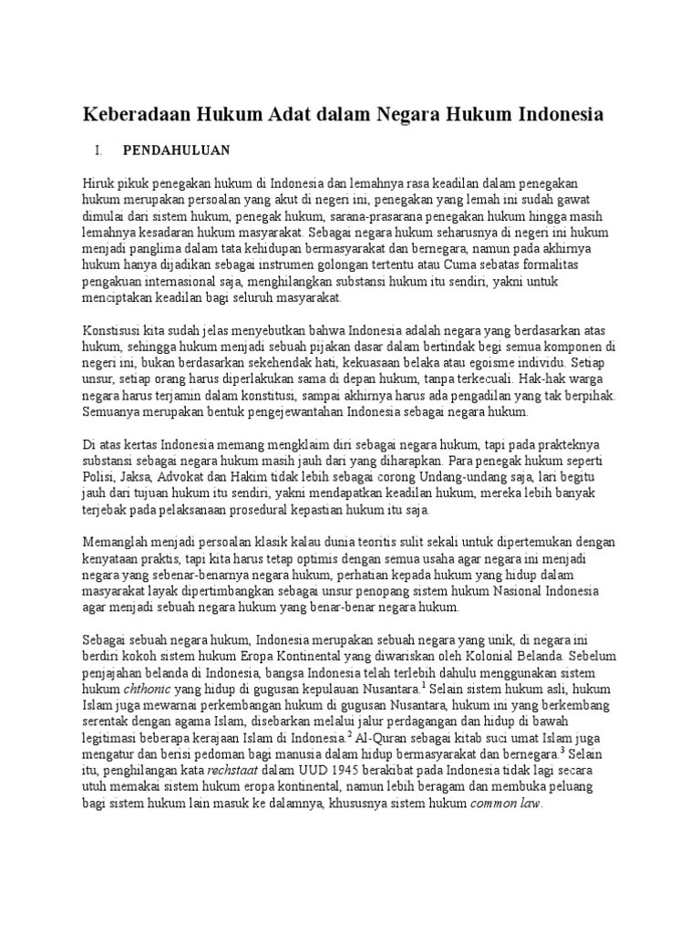 Keberadaan Hukum Adat Dalam Negara Hukum | PDF