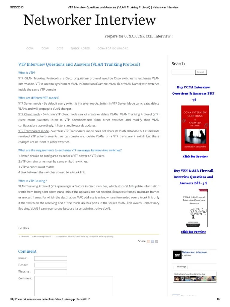 VTP Interview Questions and Answers (VLAN Trunking Protocol