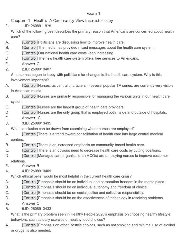 Community Health Exam 1 Practice Questions Public Health Medical