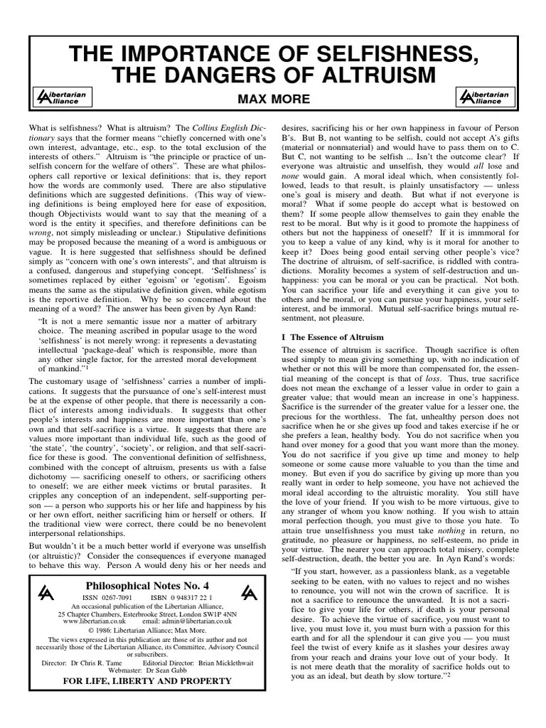 The Importance of Selfishness PDF Objectivism (Ayn