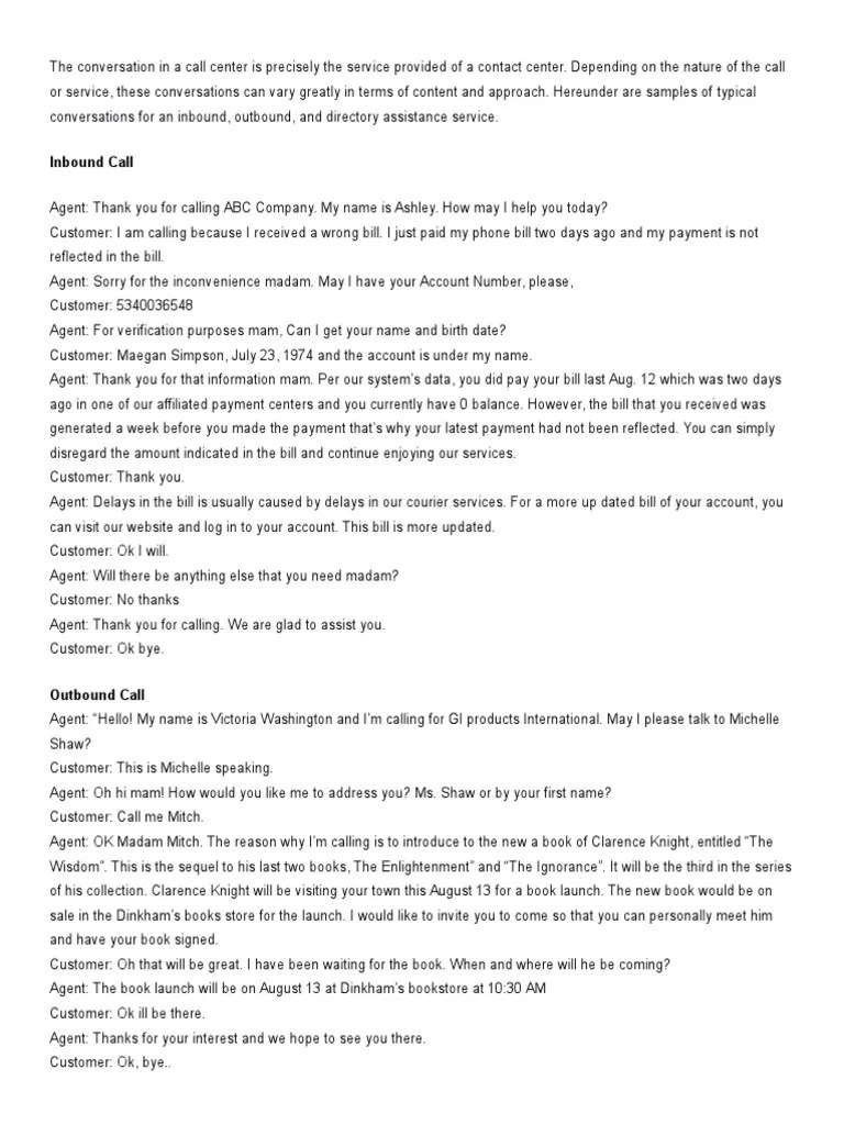 Call Center Script Call Centre