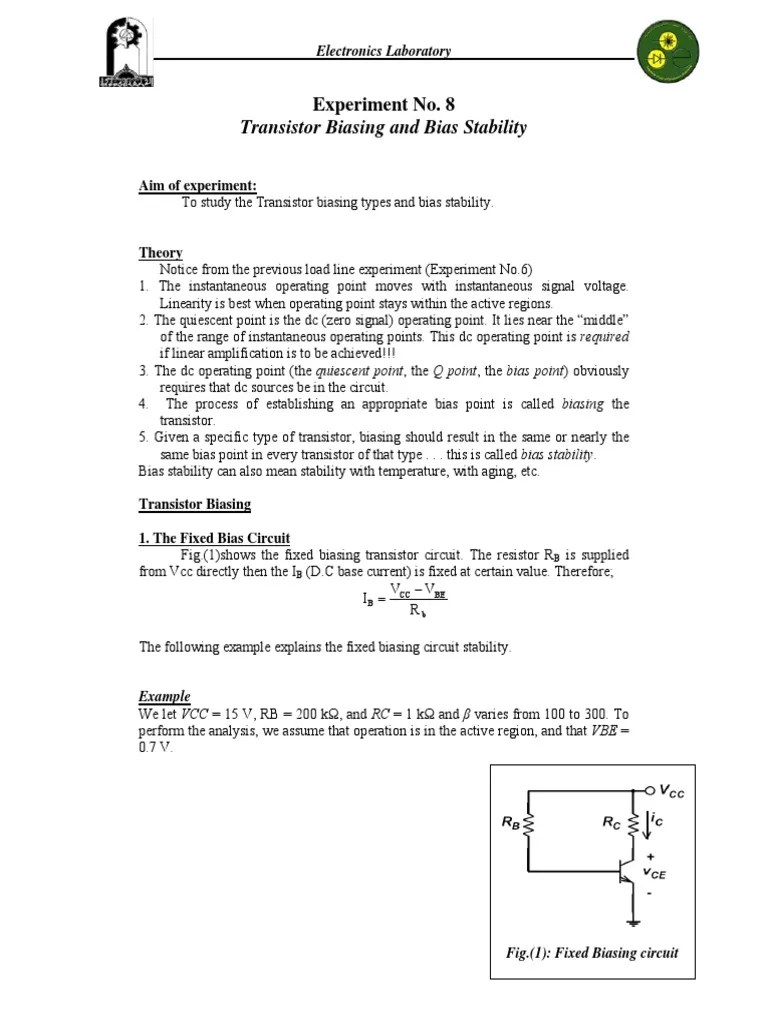 Transistor Biasing and Bias Stability PDF Electrical Components