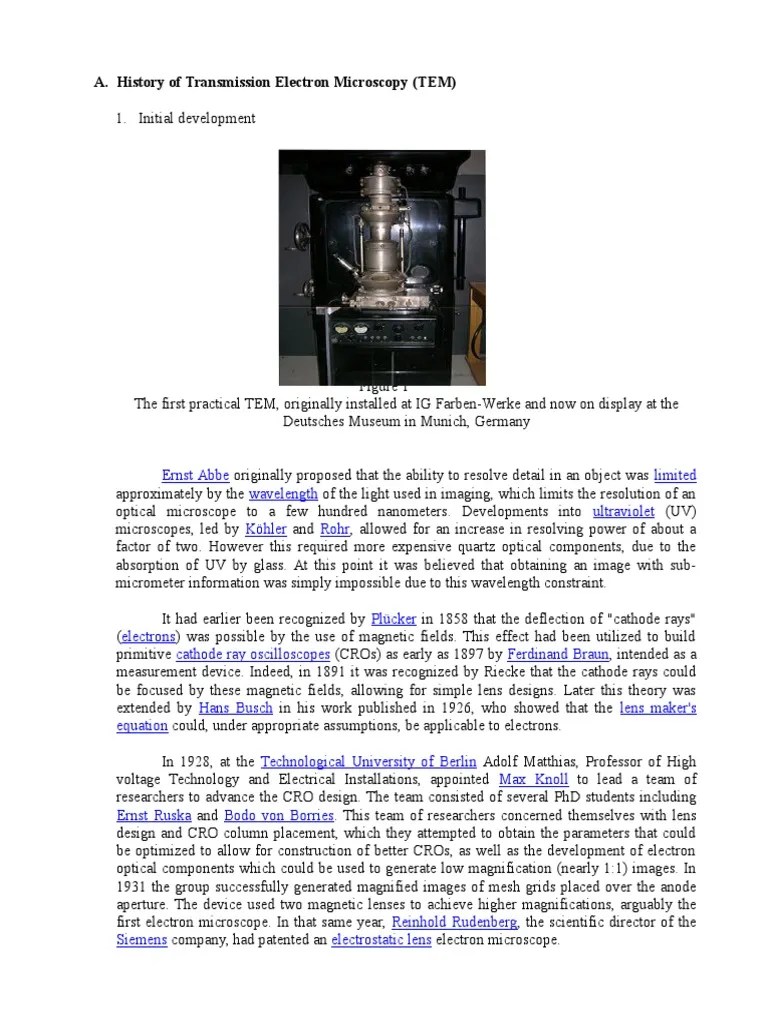 History of Transmission Electron Microscopy Transmission Electron
