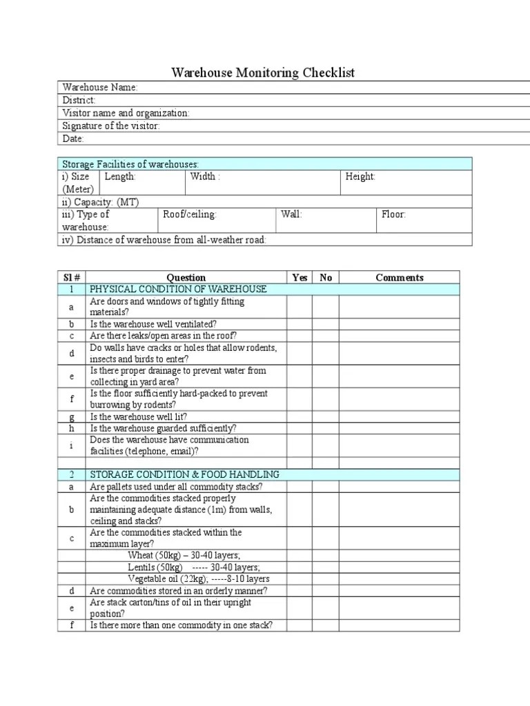 Warehouse Inspection Checklist Template 8 Inspection Checklist