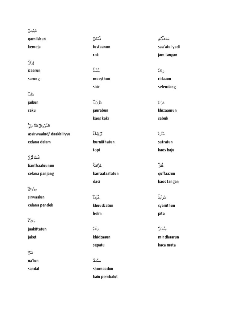 Nama Pakaian Bahasa Arab | PDF