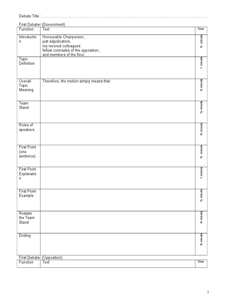 Student Debate Worksheet Oral Communication Political Science