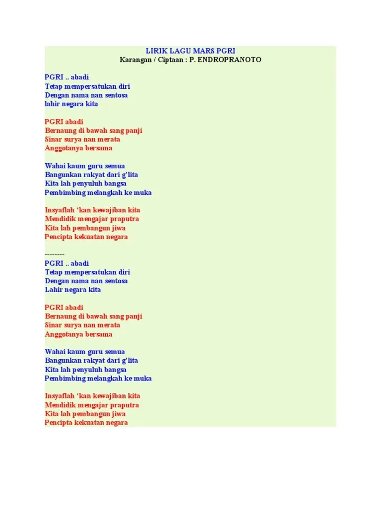 Lirik Lagu Mars Pgri | PDF