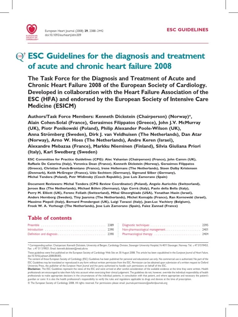 ESC Guidelines Heart Failure Echocardiography Heart Failure