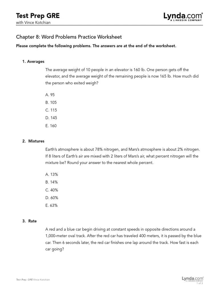 Chapter 8 Word Problems Practice Worksheet PDF