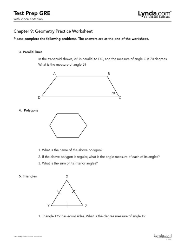 Test Prep GRE Chapter 9 Geometry Practice Worksheet