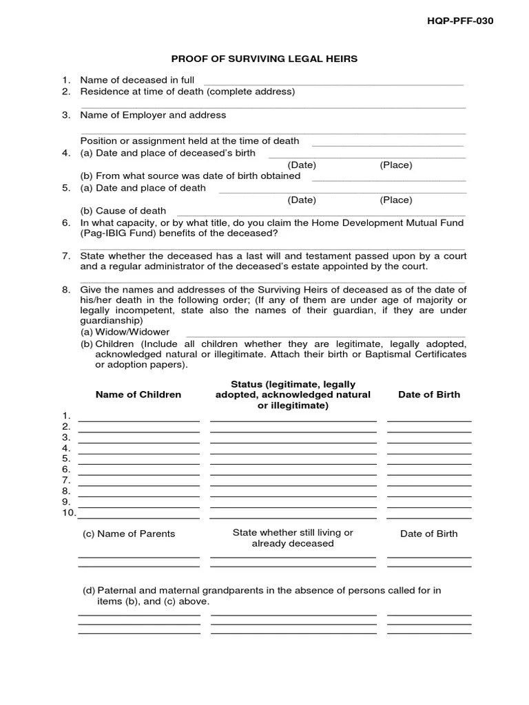 Proof of Surviving Legal Heirs Legal Guardian Civil Law Law)
