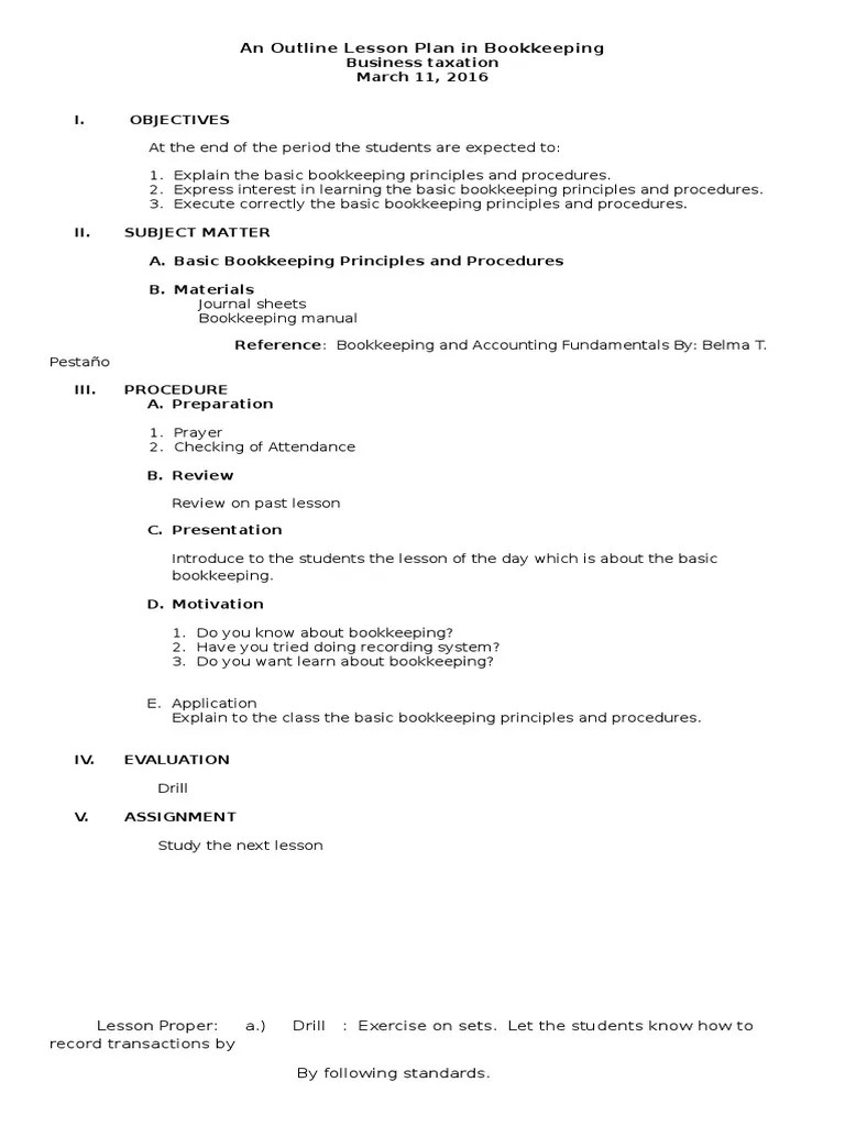 A LESSON PLAN IN BOOKKEEPING.docx Bookkeeping Lesson Plan