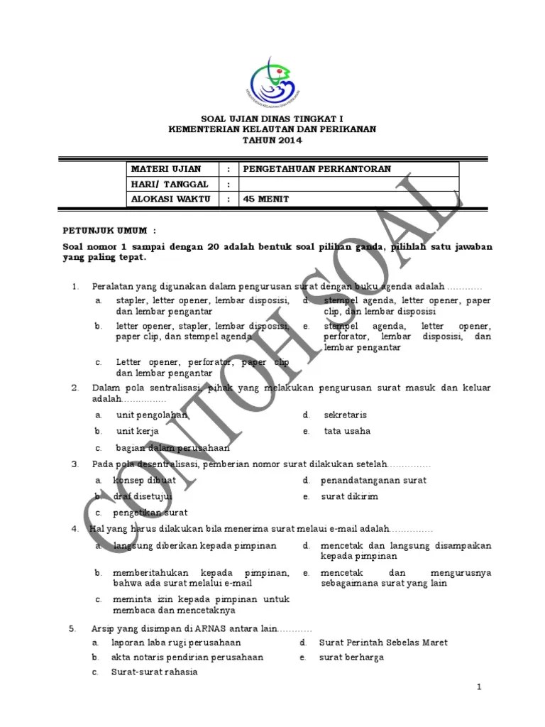 Contoh Soal Pengetahuan Perkantoran