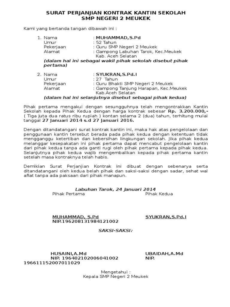 Surat Perjanjian Kontrak Kantin Sekolah