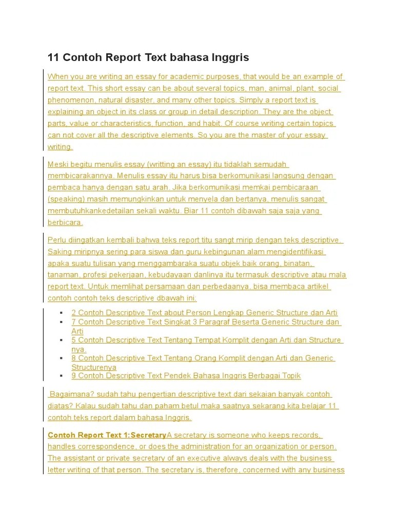 Contoh Report Text Beserta Generic Structurenya