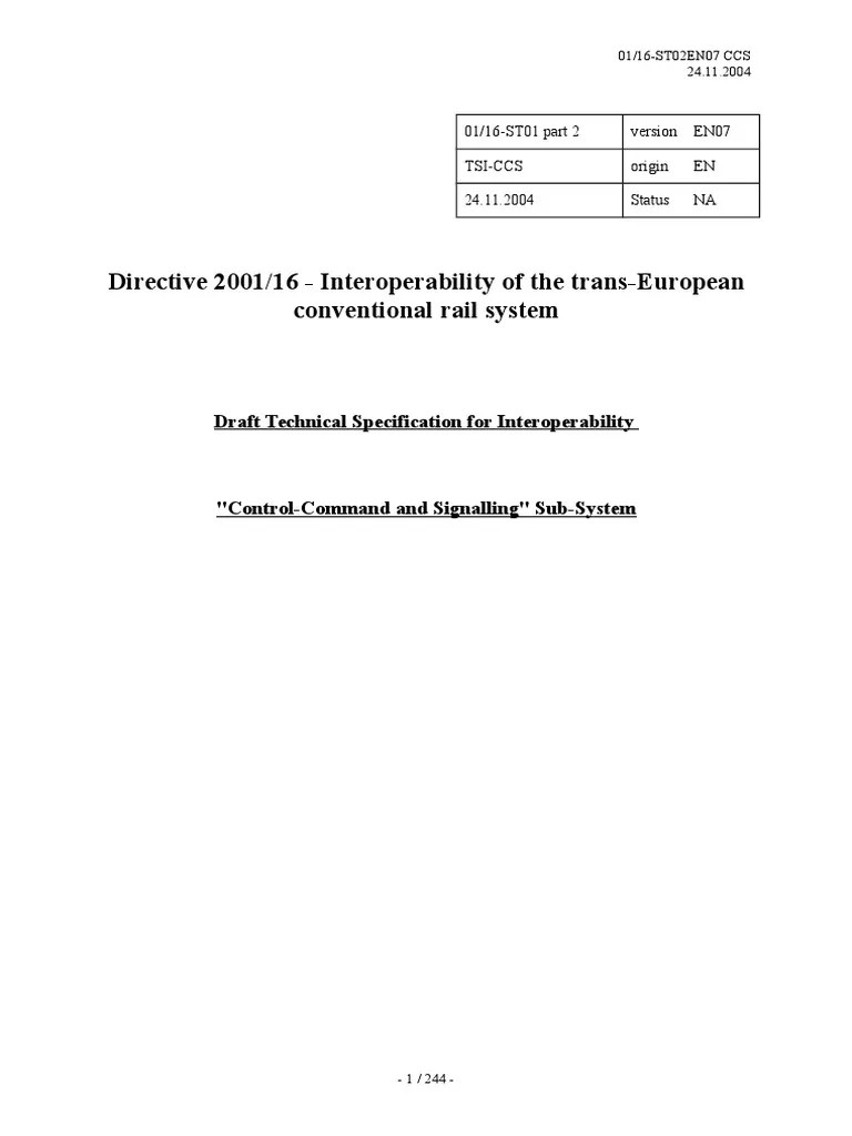 Draft Technical Specification for Interoperability of the Control