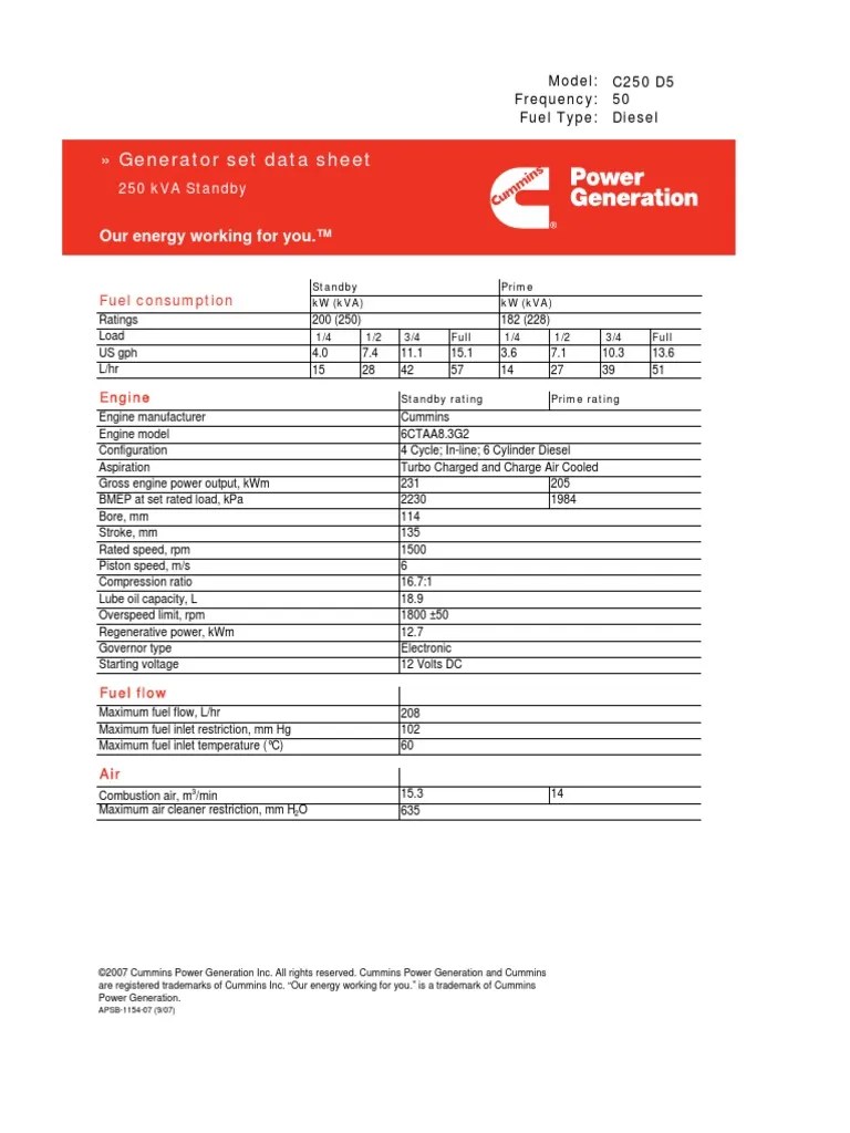 Cummins C250D5 Diesel Generator Data Sheet.pdf