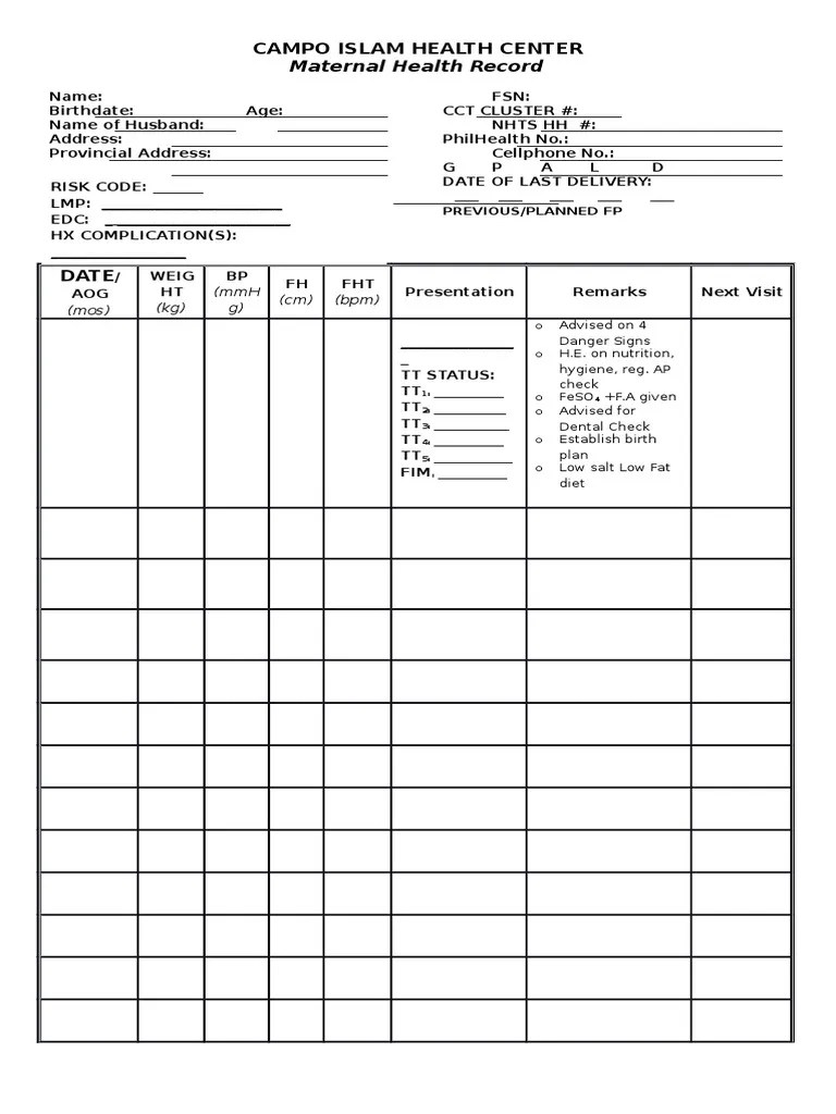 ANC Individual Treatment Record