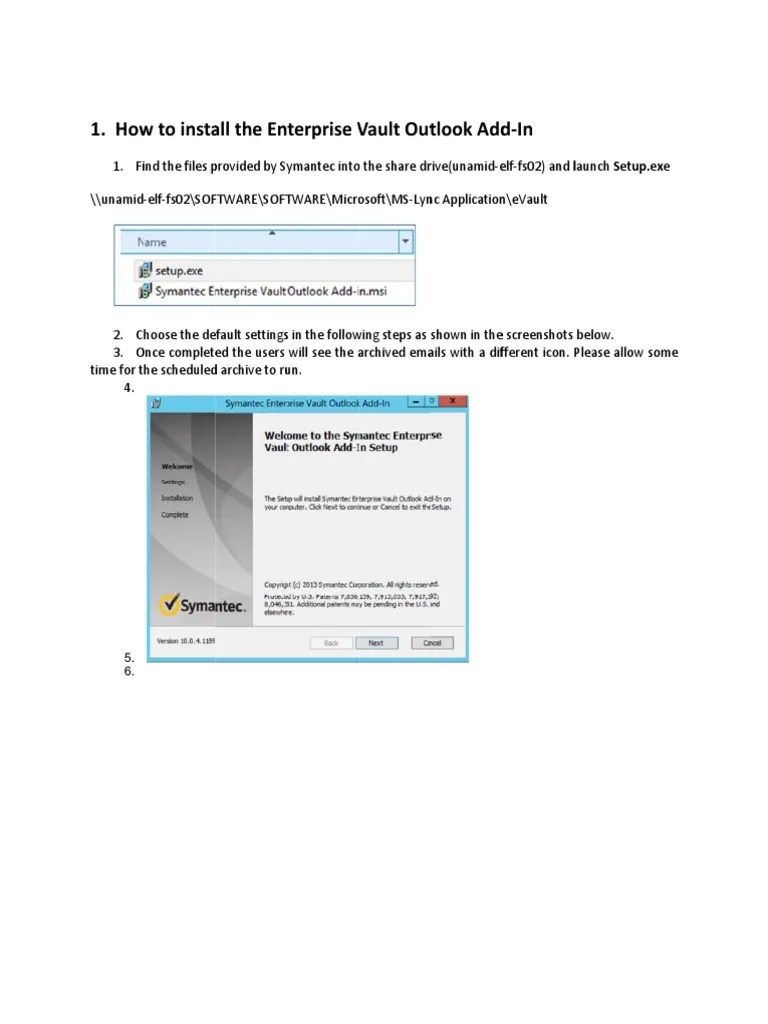 How to Install the Enterprise Vault Outlook AddIn Microsoft Outlook