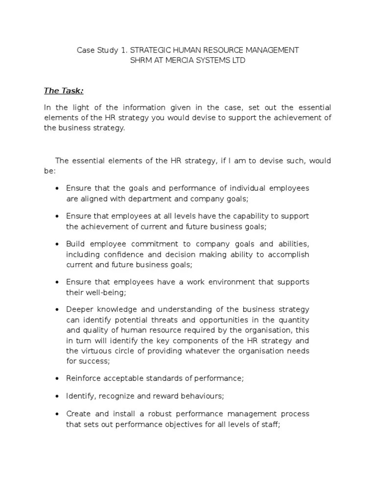 Case Study 1 Strategic Human Resource Management